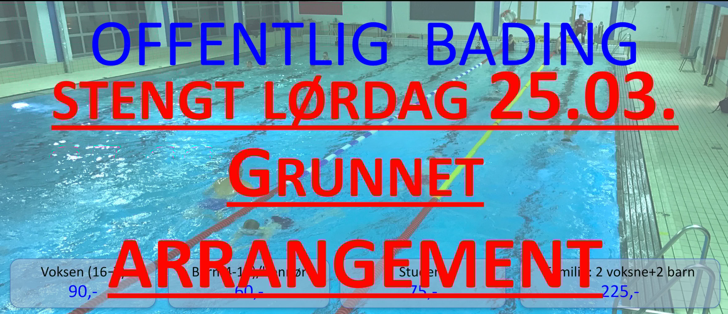Offentlig bading stengt lørdag 25.mars